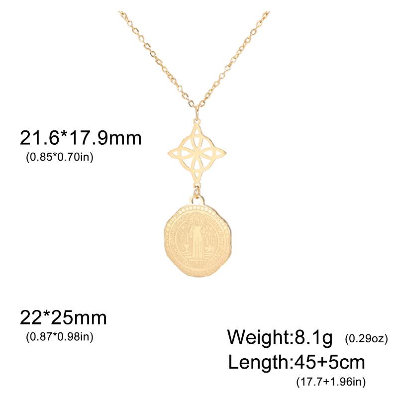 Double Sided Etched Saint Benedict Pentagram Witch Knot Triple Pendant Necklace Vintage Religious Jewelry