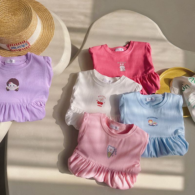 Cute Printed Short Sleeve Dress For Girls Stylish Princess Summer Cotton Casual Party Wear Children Clothing