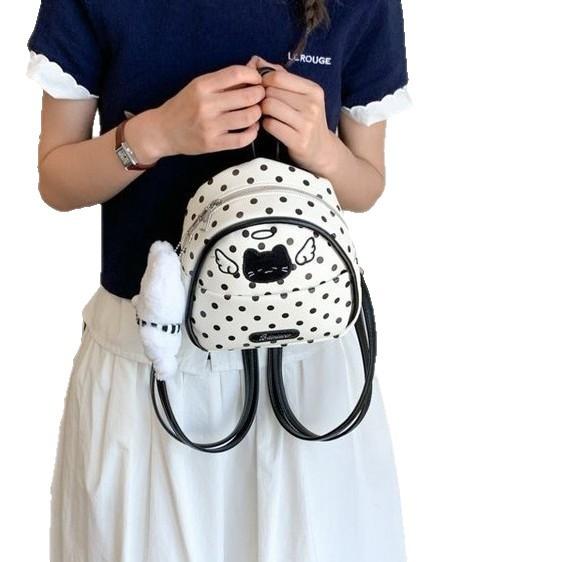 Schoolbag Korean Polka Dot Cartoon Angel Kitten Backpack Female Niche Design Exquisite Sweet Cute Versatile Portable Backpack