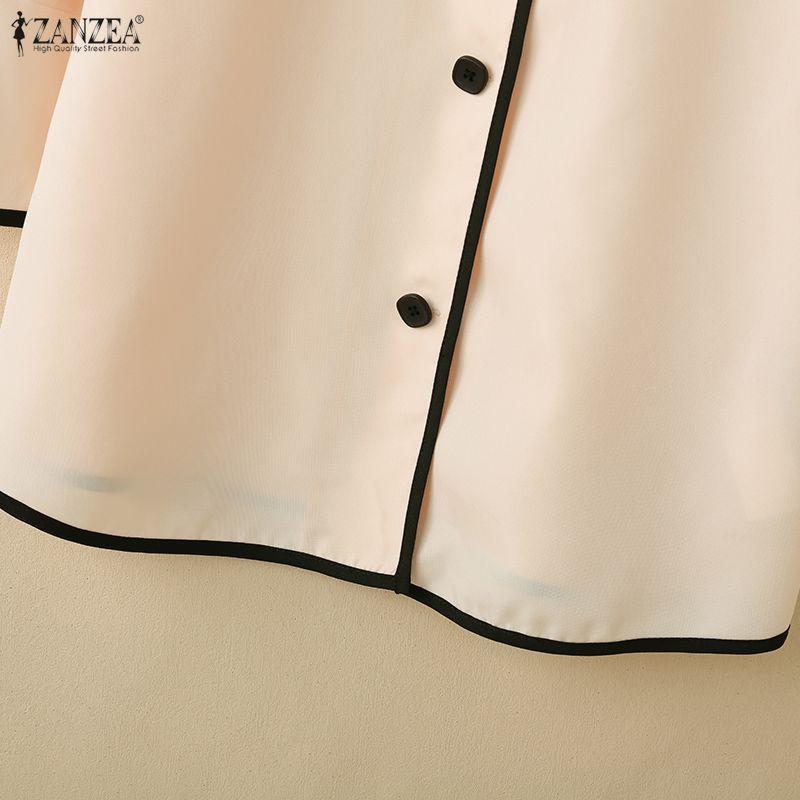 ZANZEA Women Casual Turn Down Collar Loose Half Sleeve Blouse