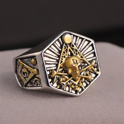 New Fashion Punk Ag Two-color Hexagonal Skull Ring Fashion Ring
