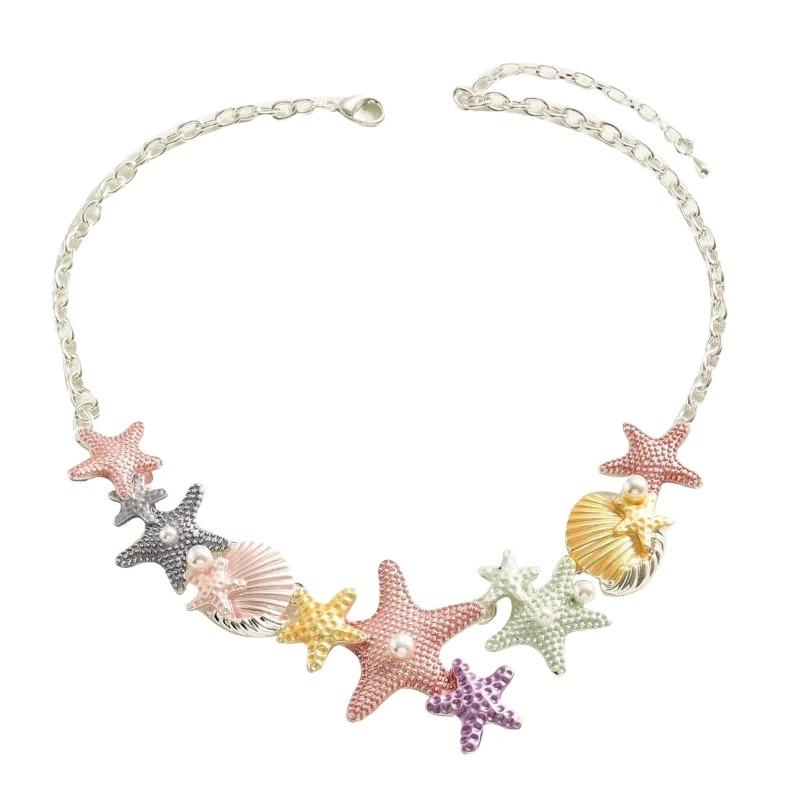European and American Star Shell Long Necklace Women's Versatile High-end Pearl Dripping Oil Collarbone Chain Necklace