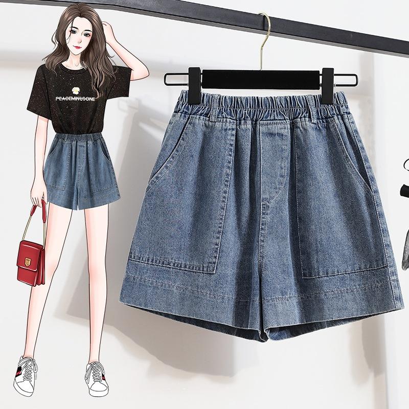 

Casual Plus Size Summer Denim Shorts Women Loose Wide Leg Jeans Short Pants Femme Stretch High Waisted Harem Baggy Shorts Woman L синий