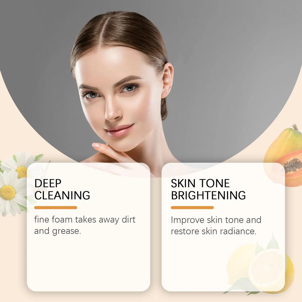 Papaya Cleanser, Cleansing Facial Pores Balancing Oil Moisturizing Skin Facial Cleanser Whitening and Brightening Fade Spots