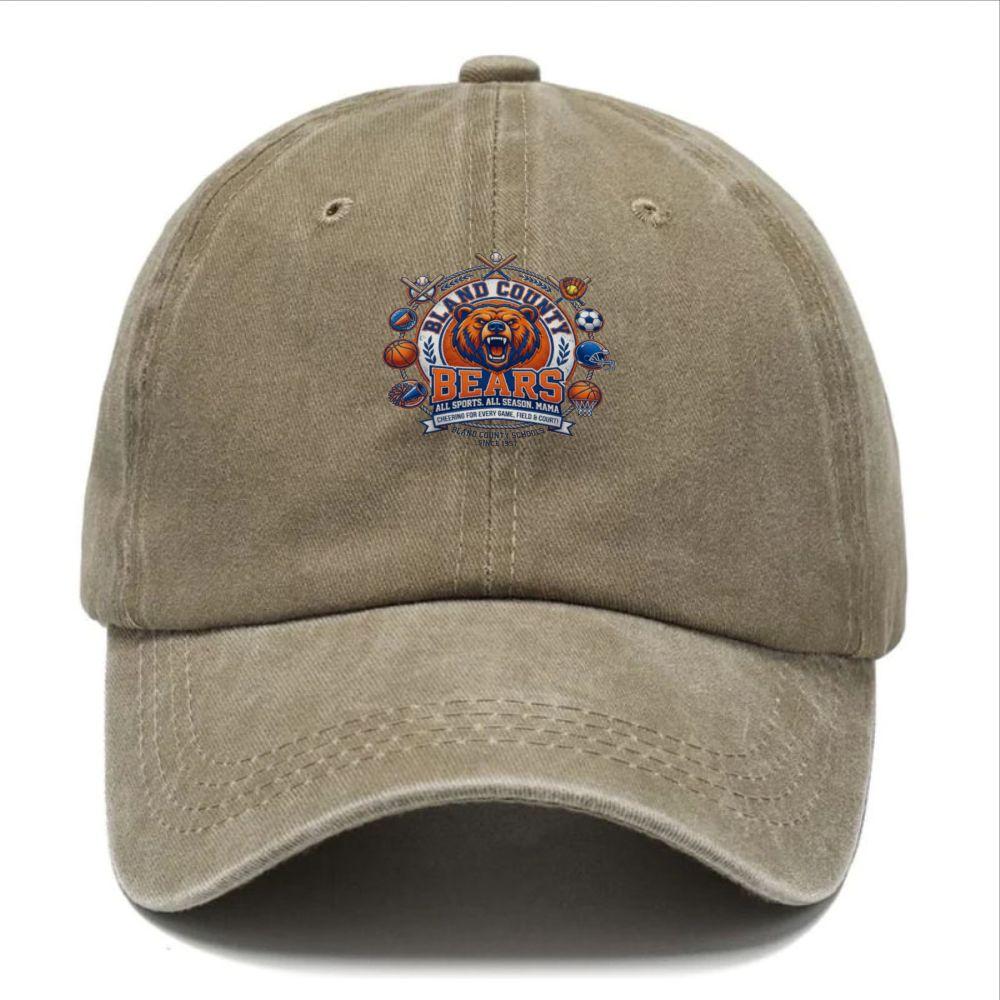 Bland County Bears Retro Baseball Cap Suitable for Games Spirit Alumni Viscose Washed Iconic Unisex for for Field Cour