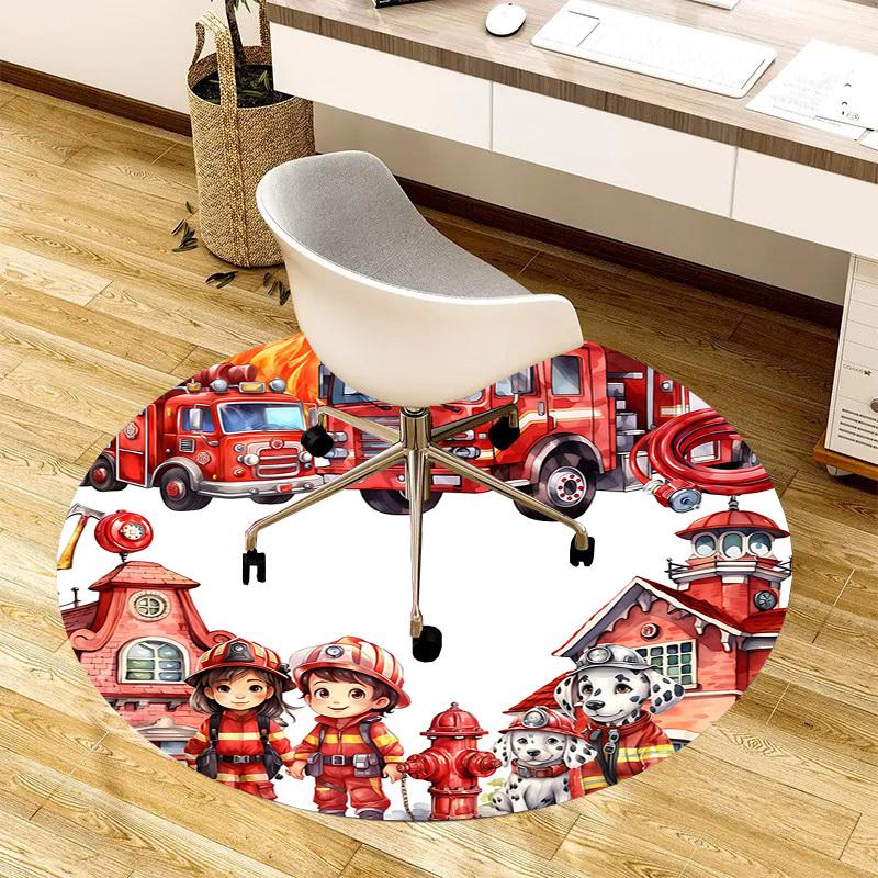 1PC Firefighter Non-Slip Floor Round Carpet, Office, Family, Bedroom, Large Area Rug Indoor Rugs,  Durable PolyesterH0322