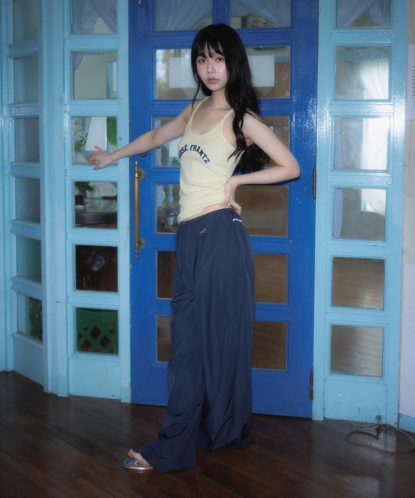 ROSEFRANTZ Back Lace Nylon Wide Pants [Navy]