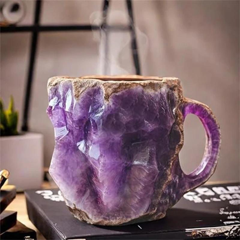 Natural Resin Mineral Crystal Coffee Cup Colorful Large Capacity Tea Cup Agate Crystal Cup Office Household Water Cup Gift