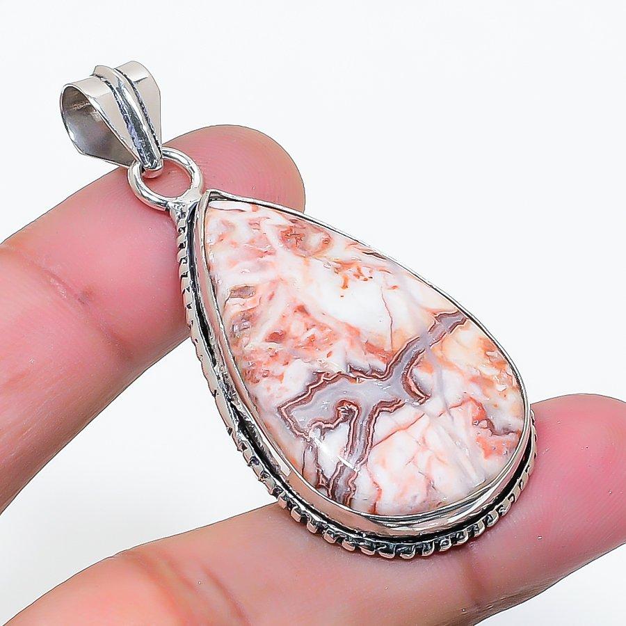 Natürlicher Laguna-Spitzenachat Edelstein 925 Sterling Silber Anhänger 2,01" AP-15833