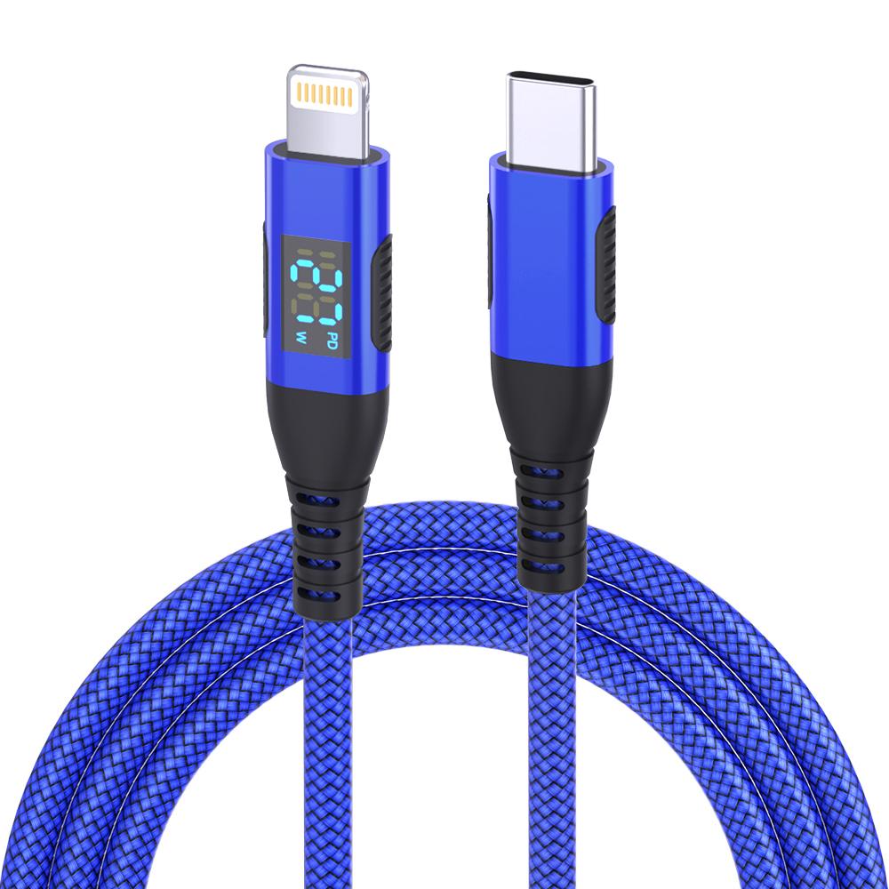 2m USB C to Lightning Cable Digital Display PD 27W Fast Charging Nylon Braided Cord