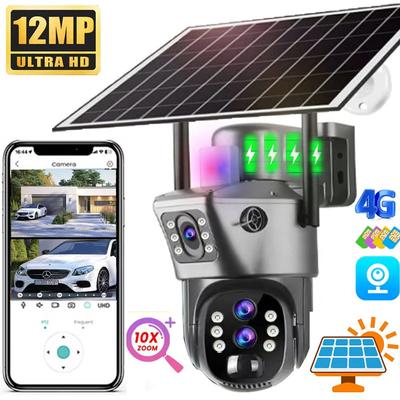 LS VISION 10X Zoom 4G Solar Kamera Überwachung Im Freien 6K 12MP Drei Objektiv 360 PTZ Drahtlose Auto Tracking Sicherheits Kameras V380 Pro APP