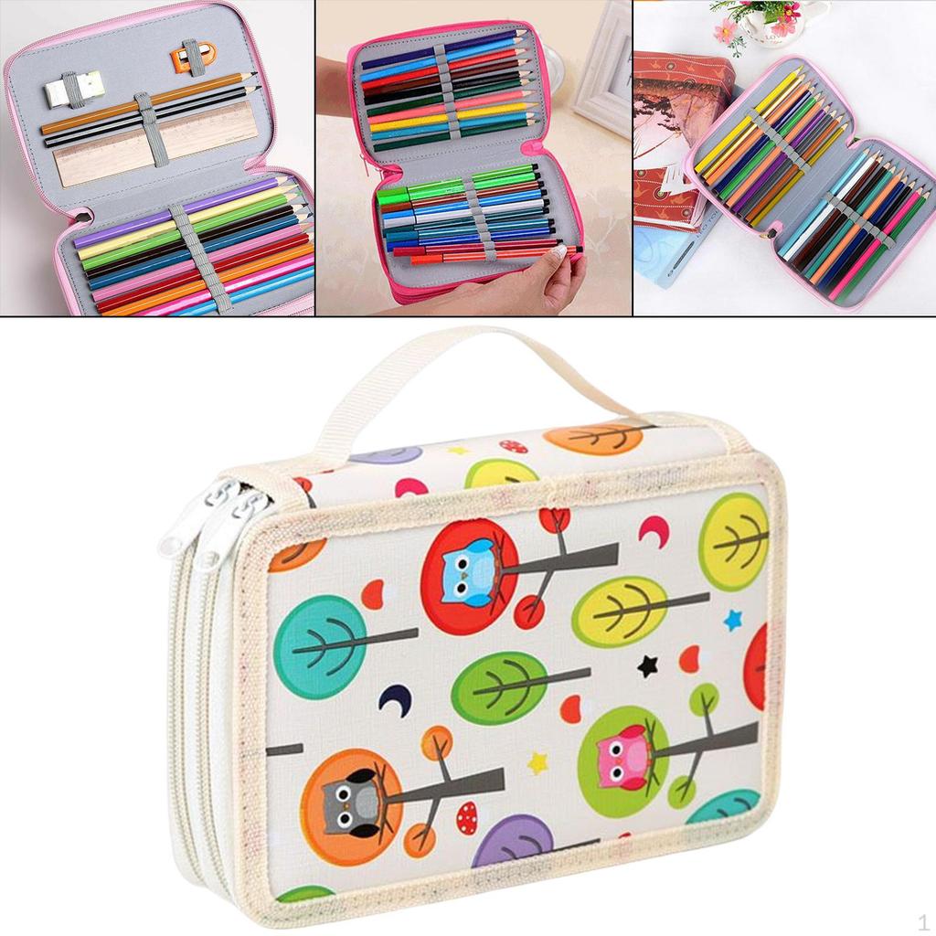 72 Slots 2 Layer Pencil Bag Stationery Makeup 7.87x4.92x3.15inch with Zipper Daily Use Big