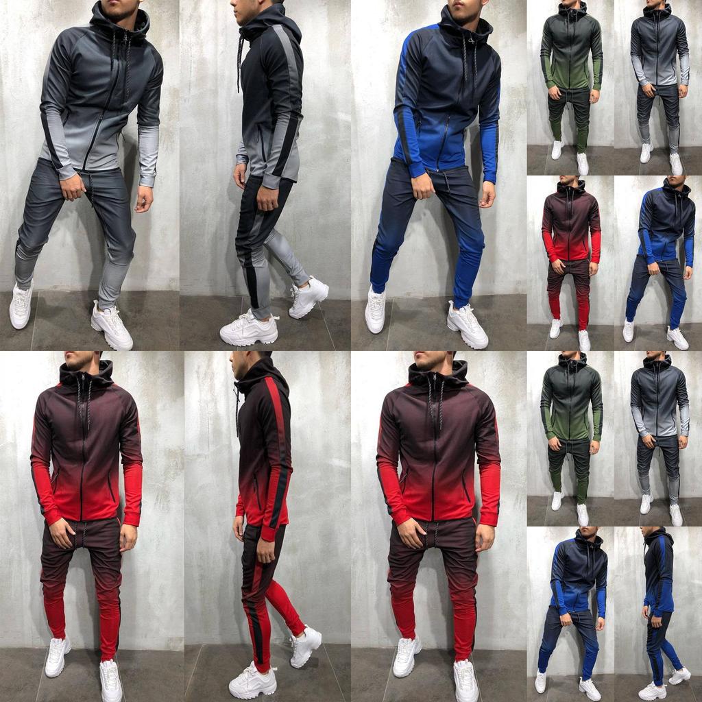 Premium Mens 2pc Tracksuit Set Hoodie And Joggers With Slim Fit And Zip Pockets