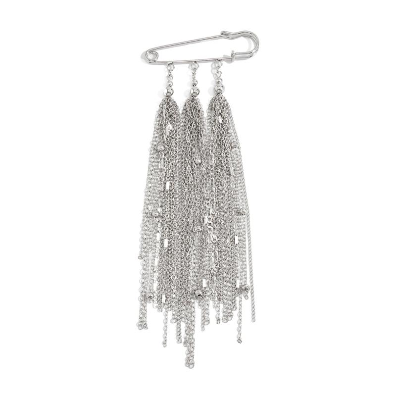 Exaggerate Long Tassel Chain Brooch Heart Imitates Pearls Multi-Layer Chain Multi Functional Fixed Pin Pants Clothes Decoration