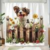Farmhouse Dog Shower Curtain,Funny Country Cute Floral Pet Dog Waterproof Polyester Fabric Bathroom Curtain With 12 Hooks