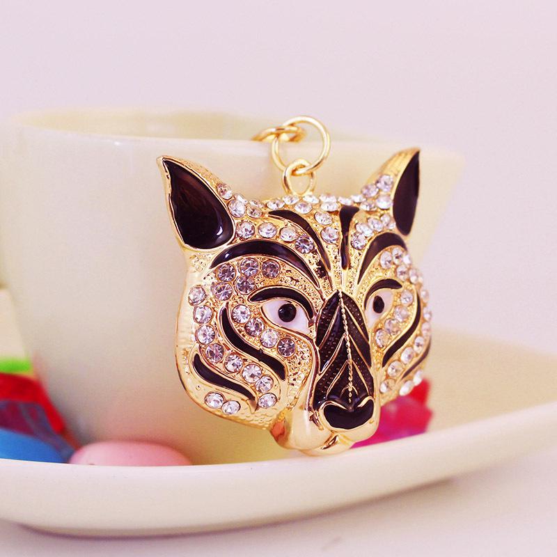 Men's Rhinestone Tiger & Leopard Head Keychain Animal Pendant Bag Charm 1359