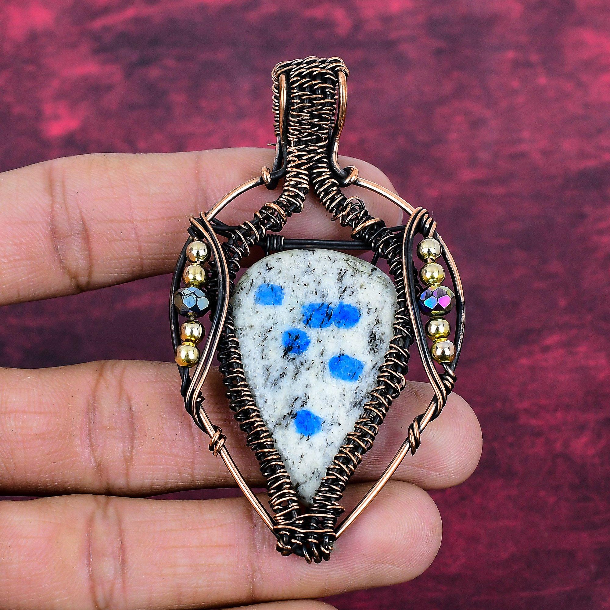 K2 Jasper Pendant Copper Wire Wrapped Jewelry Handmade Natural Gemstone Pendant