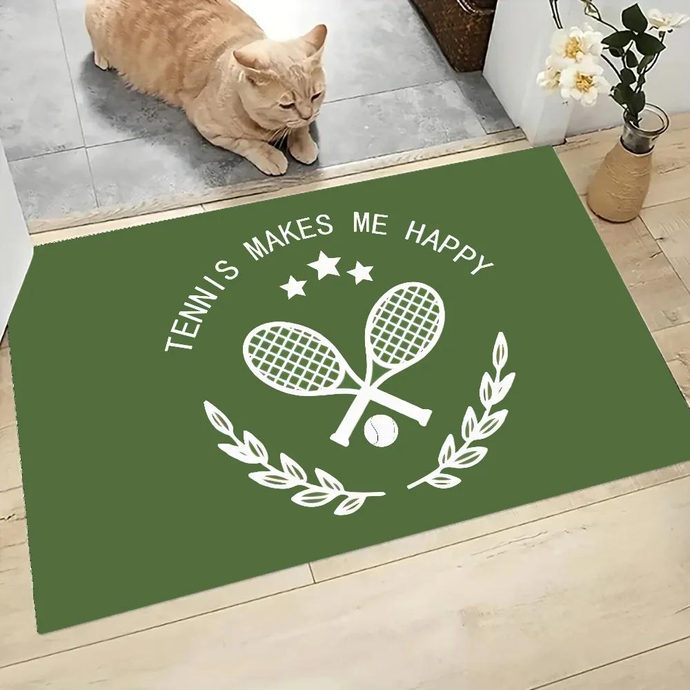 Tennis Court Net Ball Green Blue Graphic Printed Flannel Doormat Non-Slip Bathroom Kitchen Entrance Carpet Decor Floor Mat