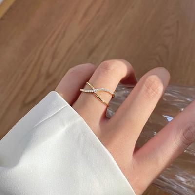 S925 Sterling Silver Ring French Diamond-Embedded Ring Special-Interest Design Simple All-Match Open Ring Women