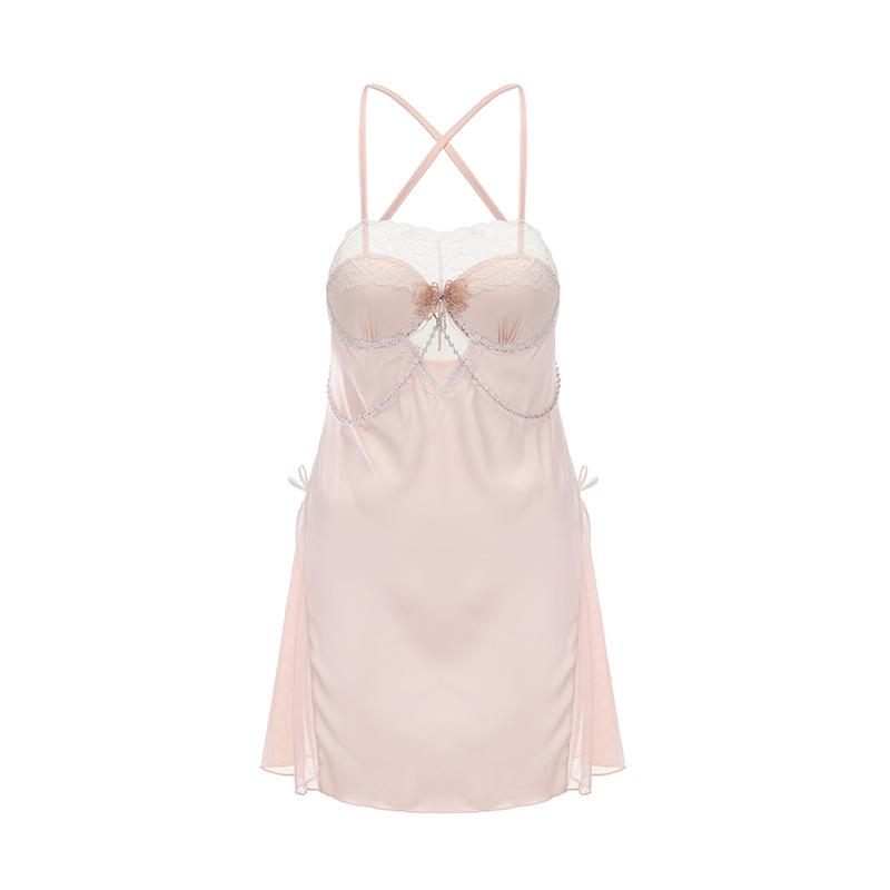 Women's Plus Size Padded Backless Cami Sleep Dress with Robe Lounge Set
