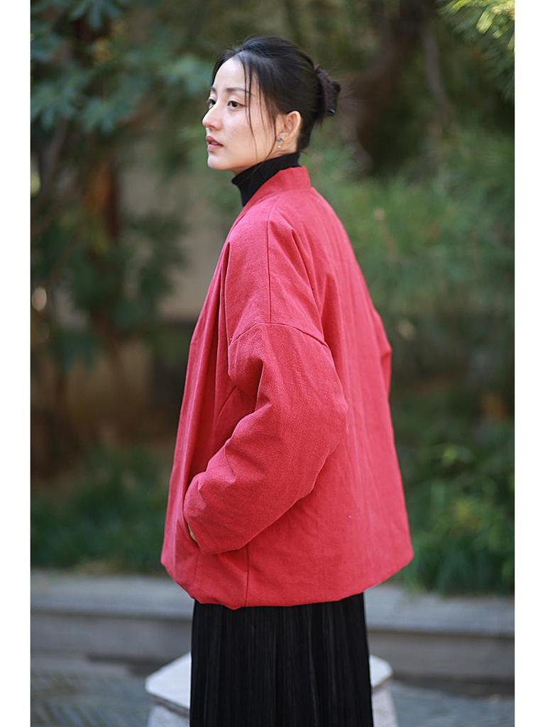 Retro Quilt Cotton Linen Jacket with Handmade Frog Buttons for Women