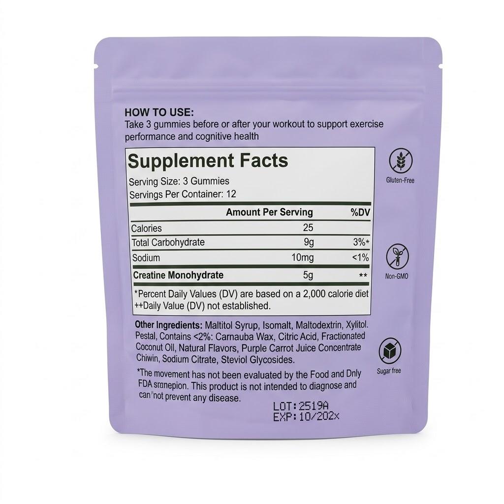 Creatine Gummies - Energy, Cognitive Health & Post-Workout Muscle Recovery Promotes & Muscle Improves - Creatine for Women