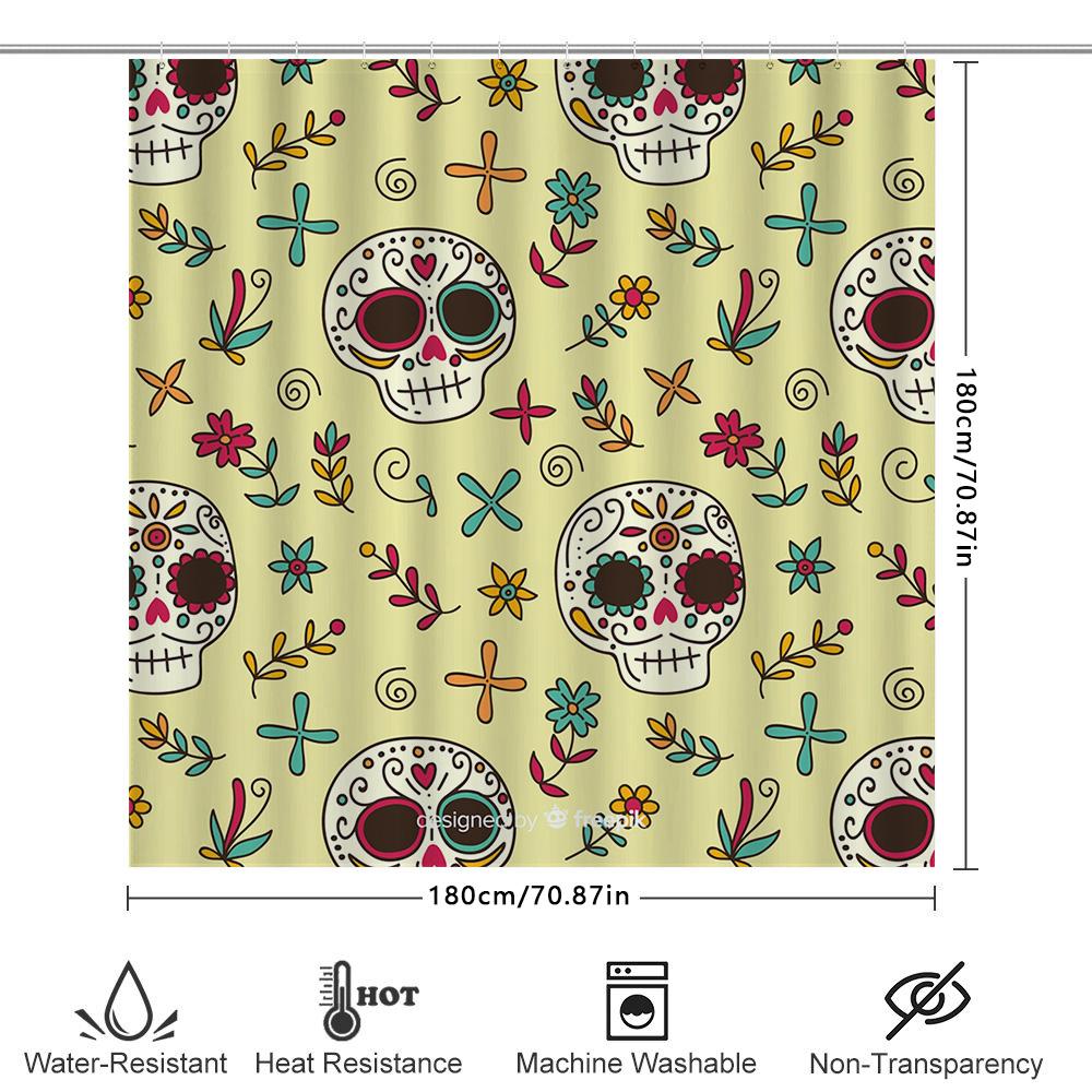 Skull Pattern Shower Curtain Decorative Fabric Waterproof Bath Rug Bag for Home Bathroom Accessories in Yellow/White Colors
