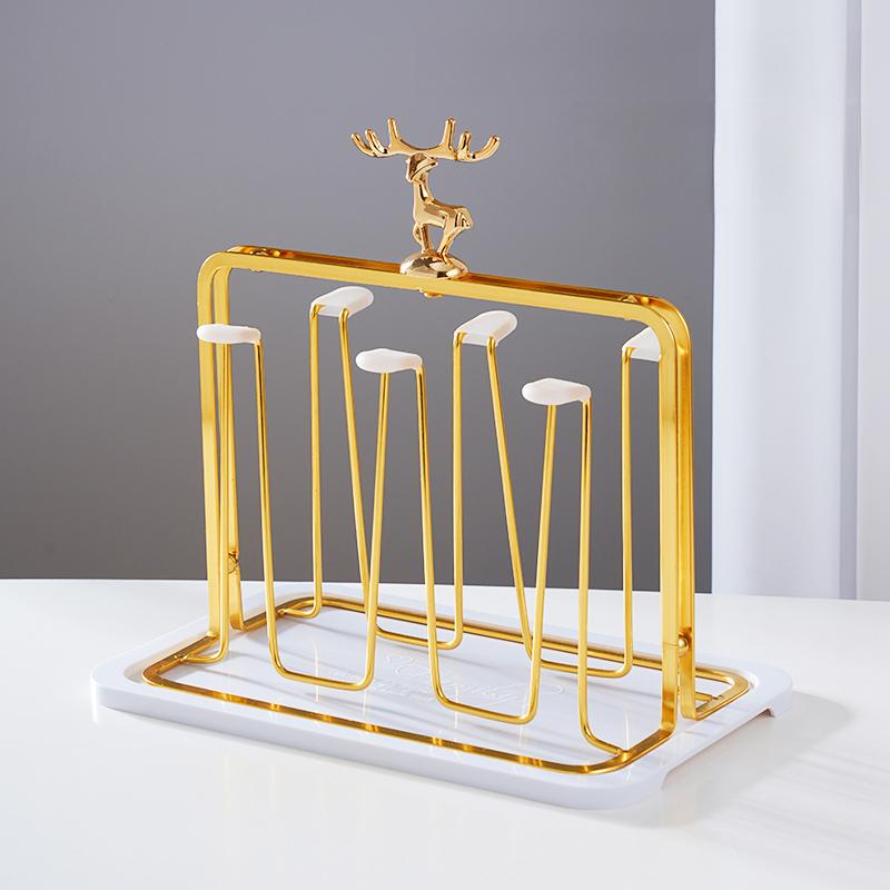 GIANXI Home Nordic Style Moose Design Iron Art Cup Holder Glass Cup Hanging Upside Down Storage Rack Cup Tray Holder