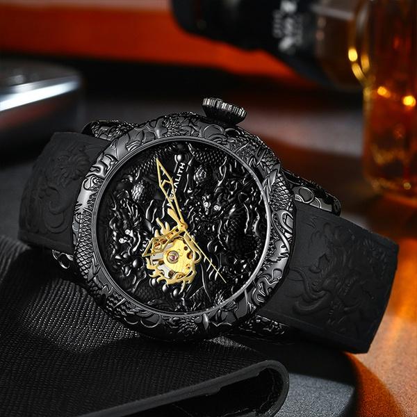 Buy MEGALITH Fashion Gold Dragon Sculpture Men Automatic