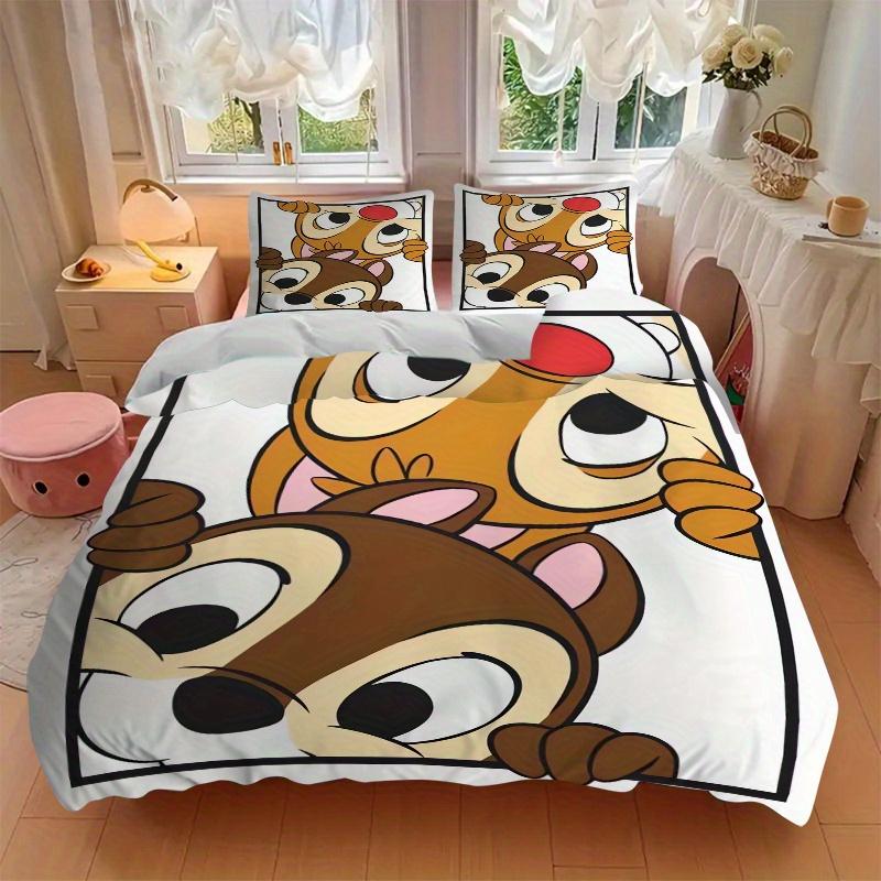3pcs Chip & Dale Bedding Set 1 Soft Quilt Cover + 2 Pillowcases, Machine Washable Suitable for All SeasonsQ007