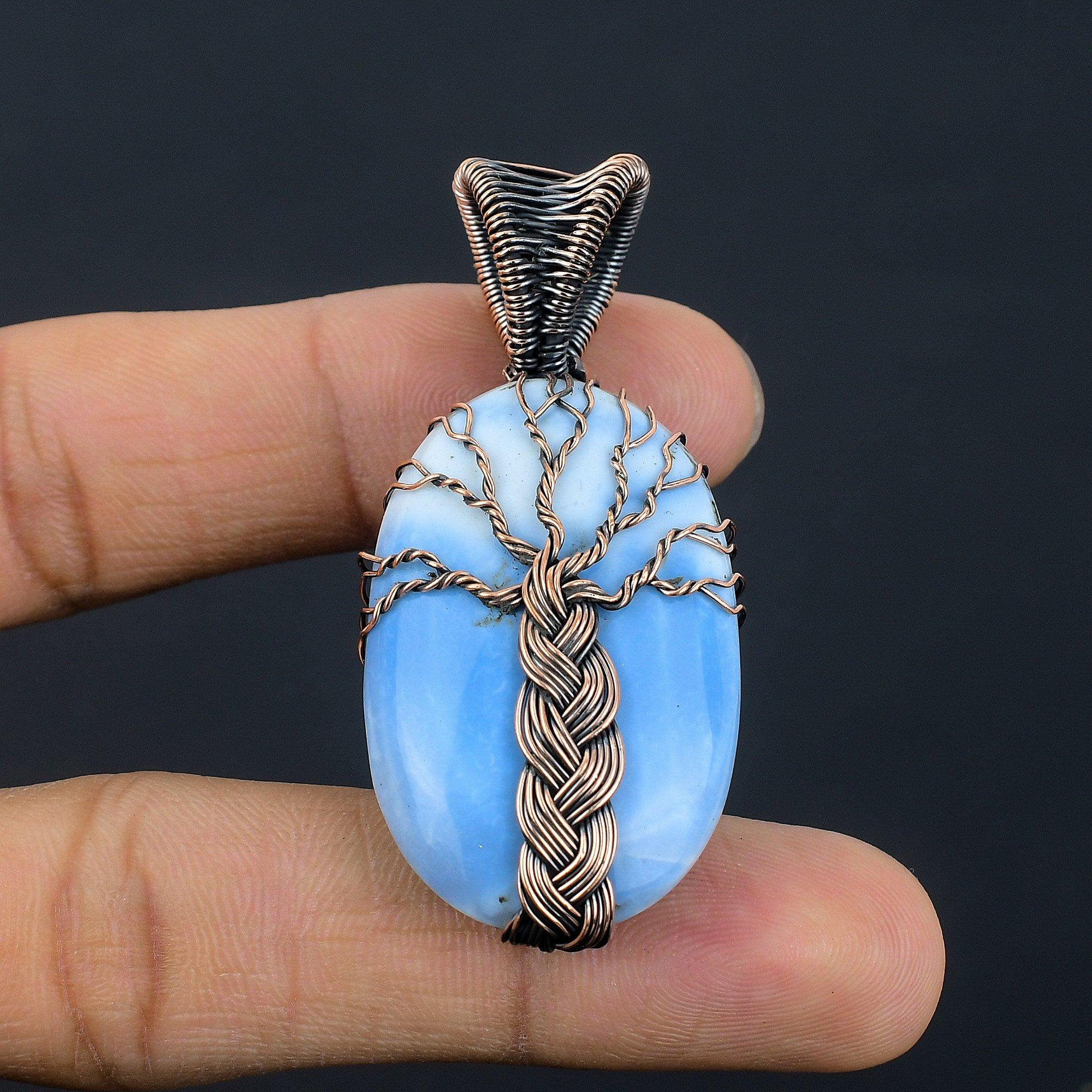 

Hemrifite 999 Copper Wire Wrapped Pendant, Handmade Gemstone Pendant, Gift For Mom Antique Jewelry 2.55 Inches