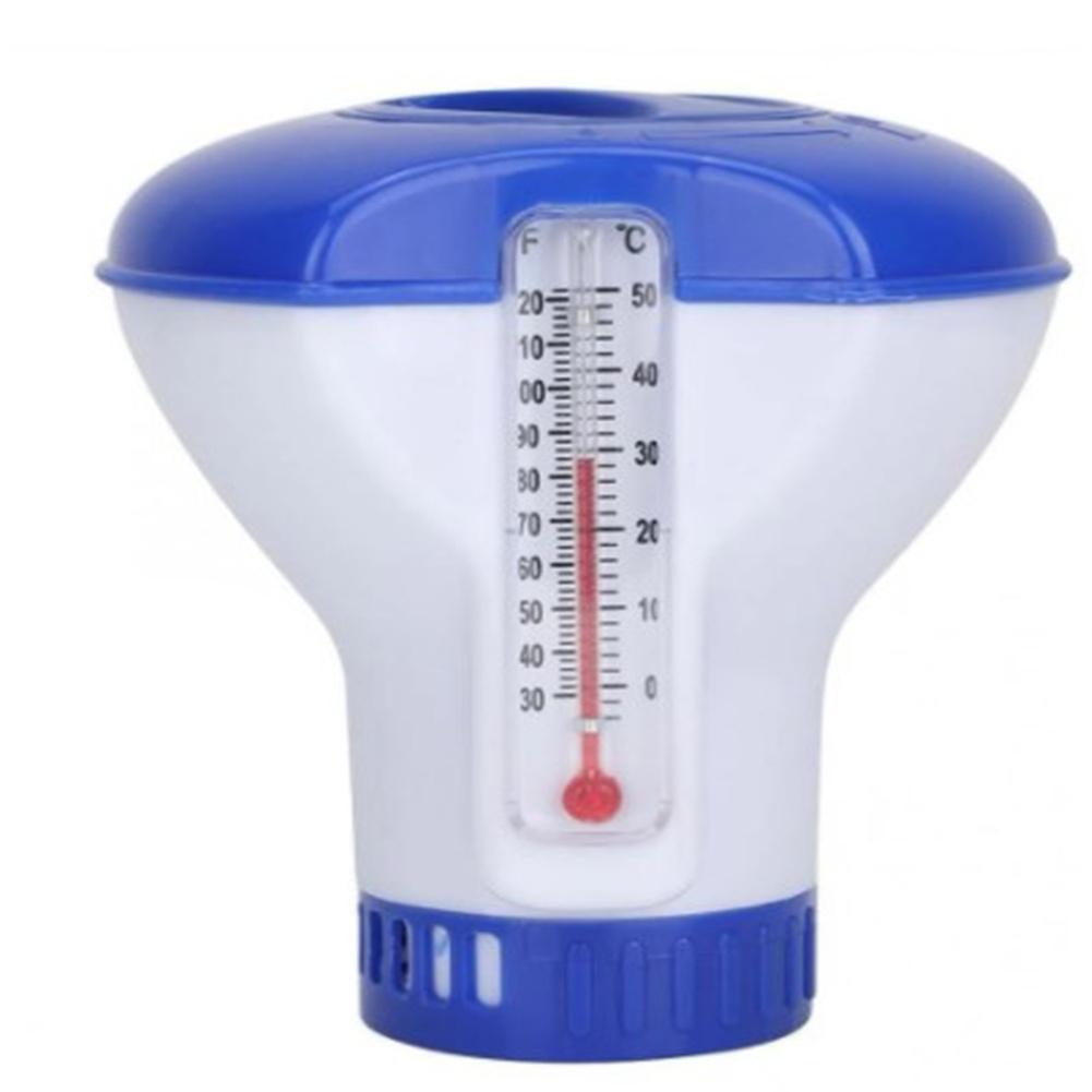 

Swimming Pool Floating Chlorine Chemical Dispenser With Thermometer Disinfection Accessory With Automatic Dosing Pump Blue and white