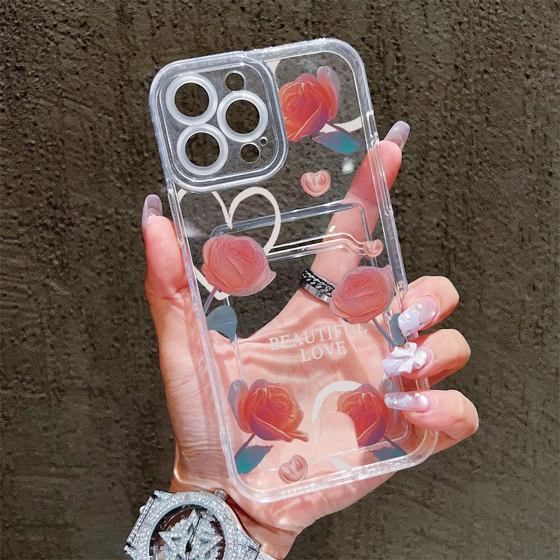 Card Slot Holder Silicone Wallet Pocket Case For Samsung A06 A16 A54 Xiaomi Redmi Note 12 13 14 Vivo V27E V27 Infinix Smart 7 Cover Clear Phone Bumper
