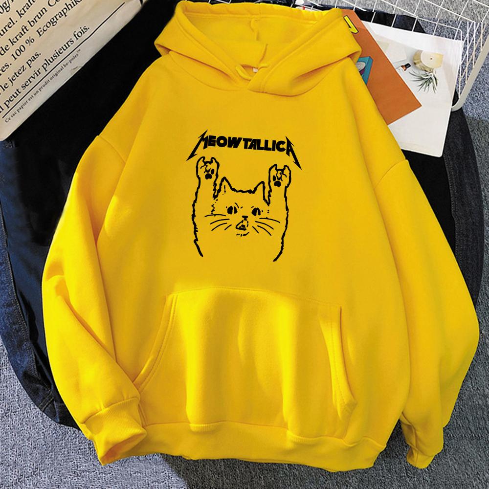 Heavy Meowtal Meowtallica Cat Hoodies Mens Clothes Graphic Printed Cartoon Sweatshirts with Fleece Hooded Pullovers Hoodie