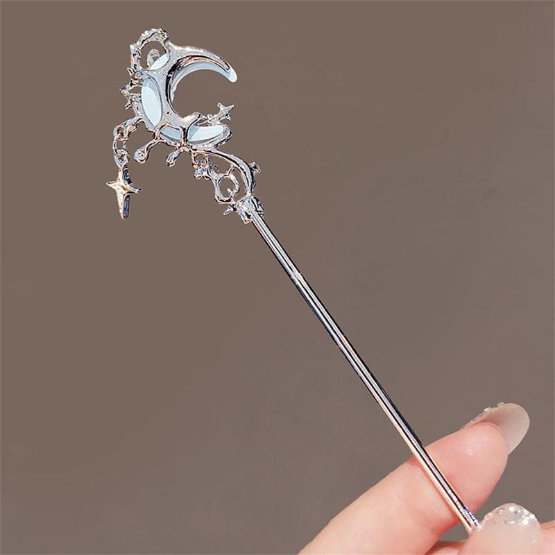 Vintage Kamień Księżycowy Gwiazda Księżyc Patyczki do Włosów Dla Kobiet Dziewcząt Chiński Styl Chwosty Pałeczki do Włosów Wykwintne Akcesoria do Włosów Prezenty