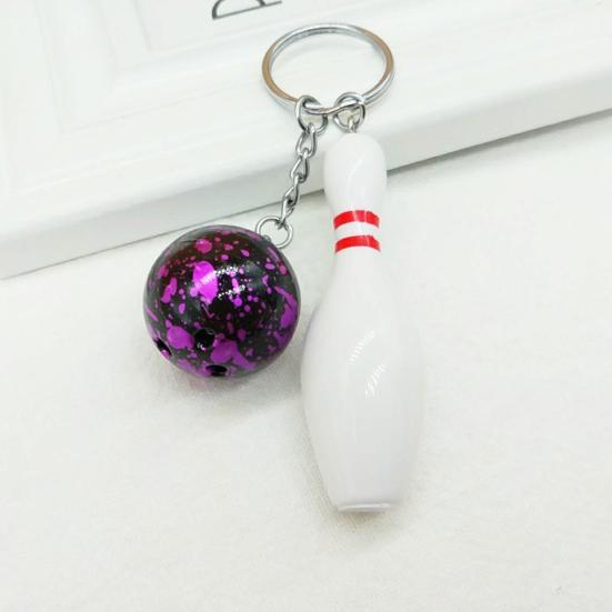 Fashion Bowling Ball Pendant Keychain Bag Car Hanging Ornament Key Ring Holder