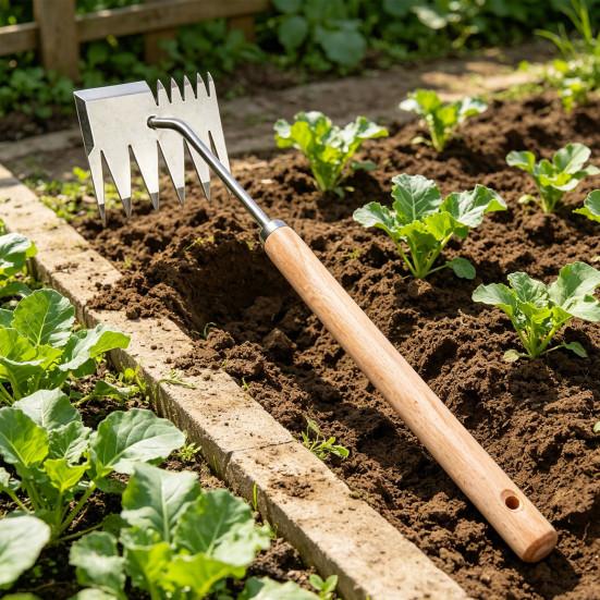 Stainless Steel Weed Remover Tool Six-Tooth Double Head Garden Weeding Tool Manual Weeder with Cutting Blade Serrated Edge for Precision Weeding