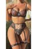 Elegant Embroidered Chain Lingerie Set: Sexy, Sheer, Three-Piece Design for Women