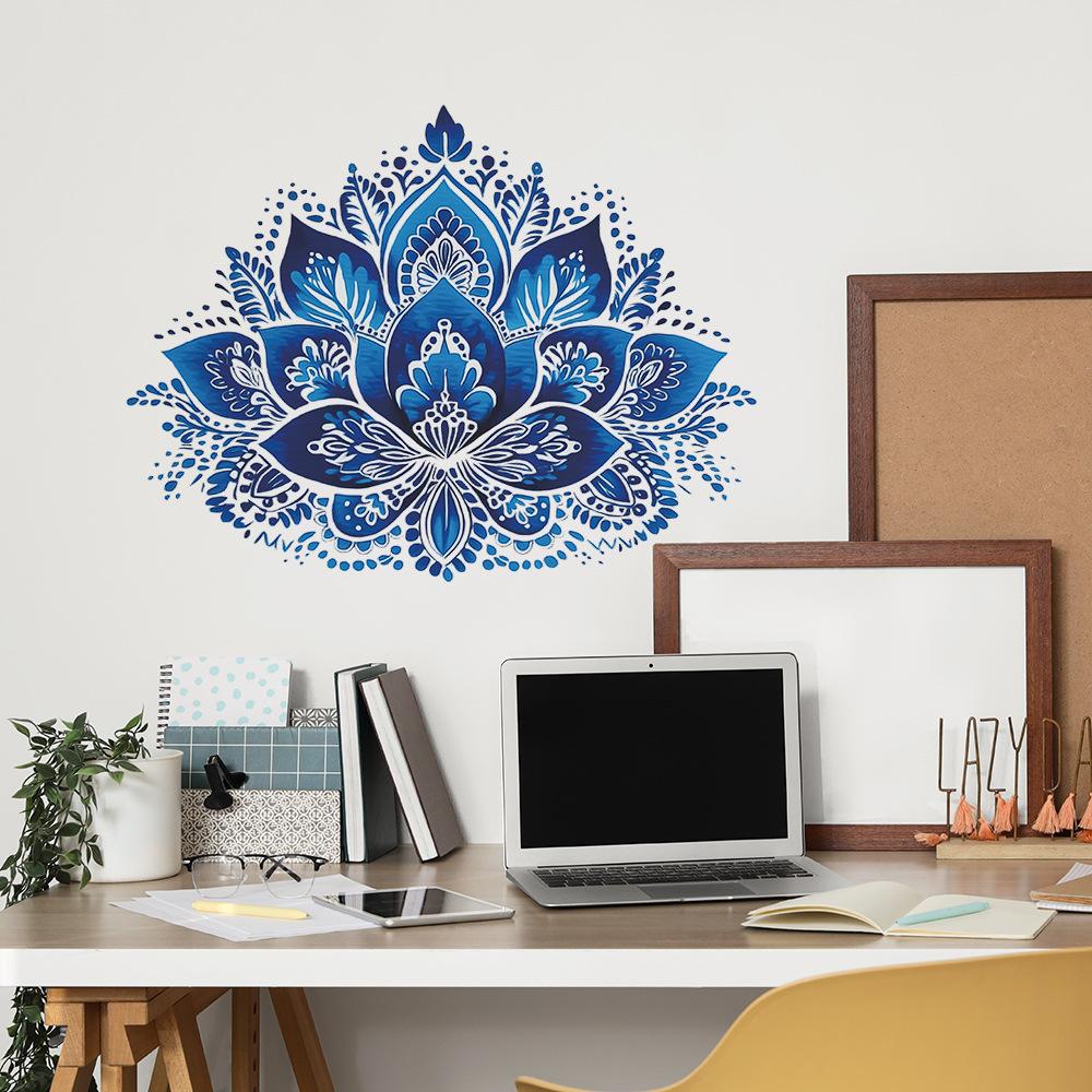 Retro Blue and White Mandala Study, Living Room and Home Background Decorative Wall Stickers