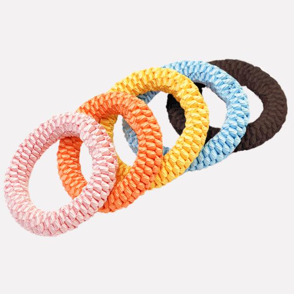 Fluffy Puppy O-ring Floss Toy M, Peach (pink), 1 Piece