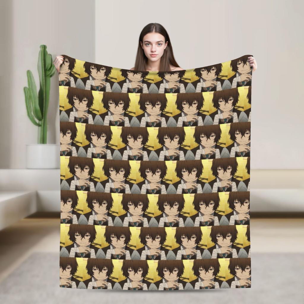 Anime Bungo Stray Dogs Blanket Coral Fleece Plush Print Multi-function Warm Throw Blankets for Sofa Bedroom Bedspreads
