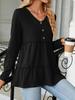 2024 Autumn/Winter V-neck Button Patchwork Loose Long Sleeve T-shirt