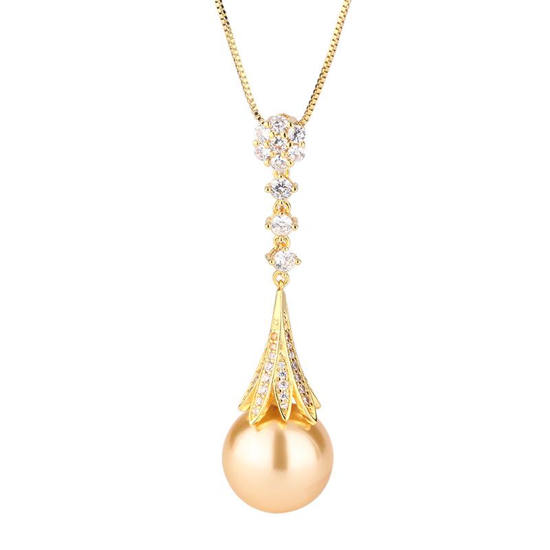 Schmuck Kupferboden Vergoldet Perle Temperament Quaste Gold Set Damen 16-14Mm