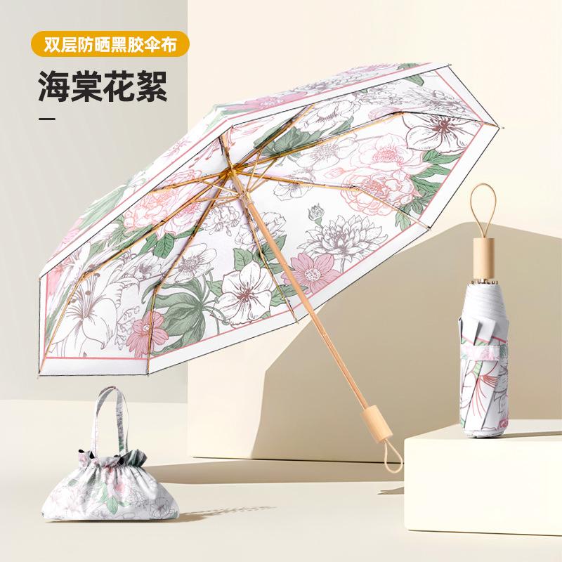 Manual Vinyl Three-fold Sunscreen, UV Protection, Weather and Rain Dual-purpose Folding Double-layer Color Can Straighten Hair