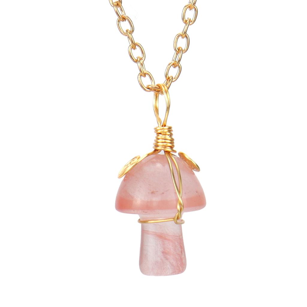 Hand-Woven Crystal Agate Small Mushroom Pendant Necklace Jewelry Diy Jewelry Accessories N584