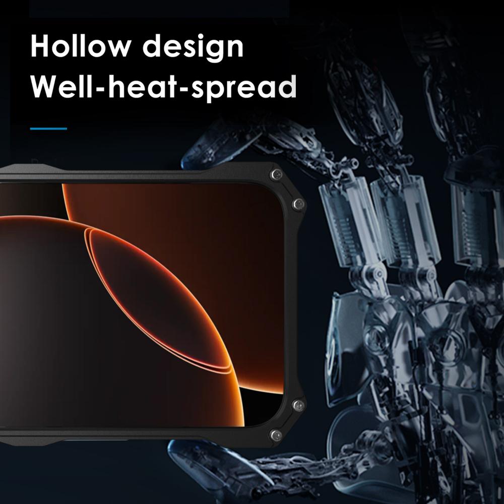 R-JUST Pro iPhone 16 Pouzdro Hliníková slitina Mechanické brnění Dutý zadní kryt telefonu - Černý