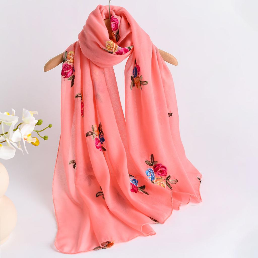 Spring Summer New Lightweight Breathable Cotton Linen Embroidery Scarf Ethnic Style Fashionable Soft Women'S Sunscreen Scarf