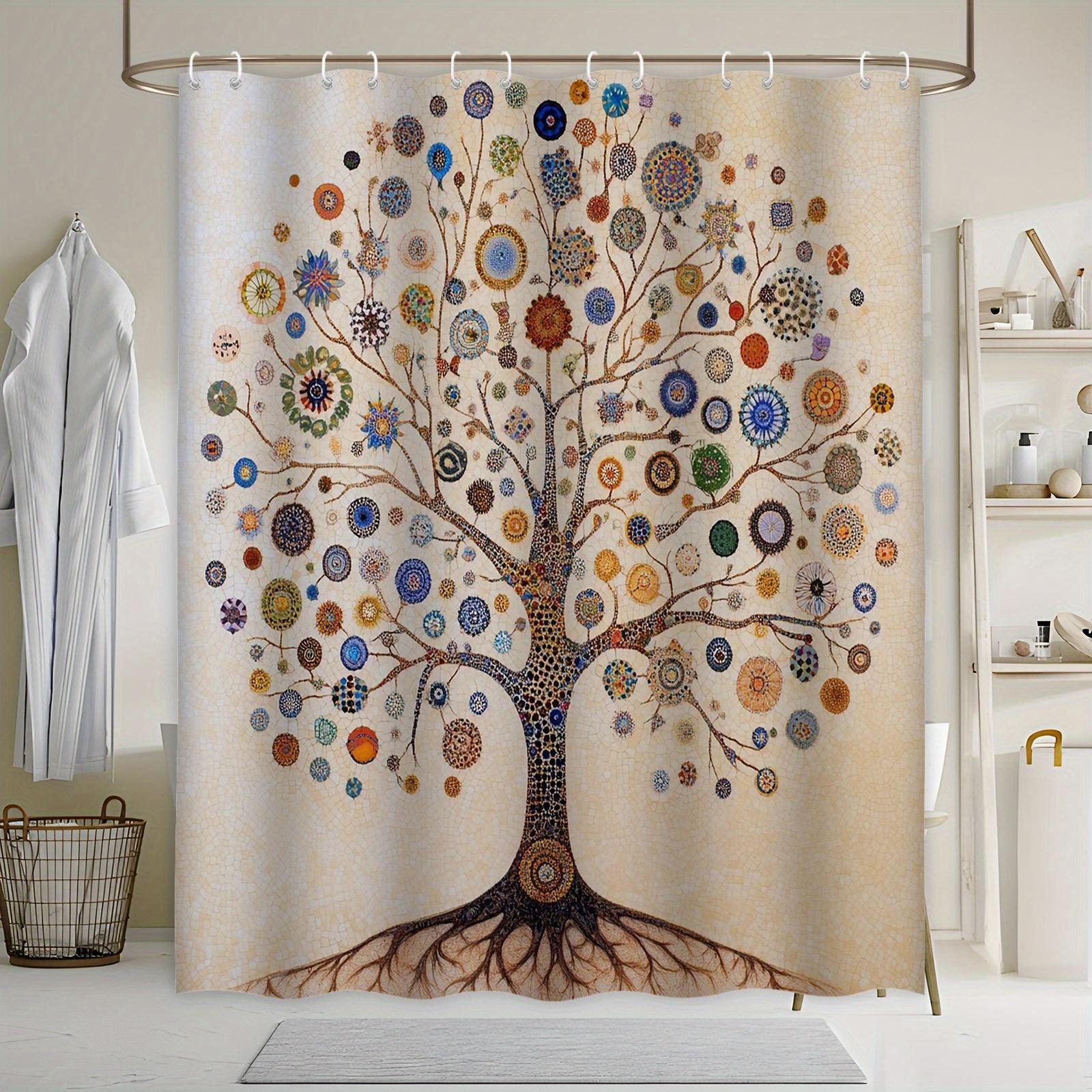 

Whimsical Tree Shower Curtain - Vibrant Circular Flower Mosaic, Abstract Nature Design, 12 Hooks, Polyester, Easy To Clean W60H190(CM)-1 Pcs