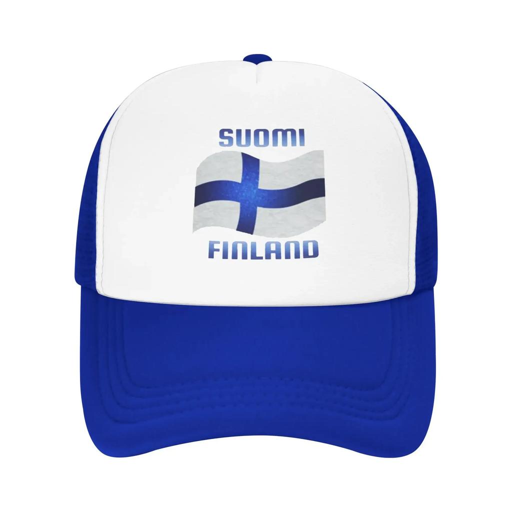 Suomi Flag of Finland Blue Cross Summer Mesh Baseball Caps Women Men  Unisex Female Beach Sunscreen Hats Hip Hop Trucker Cap
