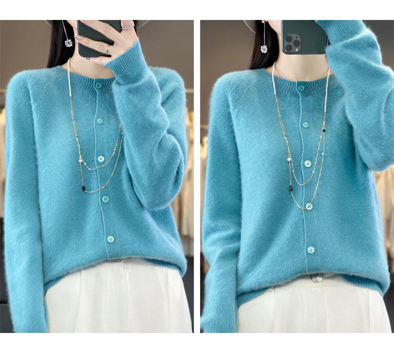 Autumn Women's Loose Fit Long Sleeve Pure Wool Cardigan Sweater